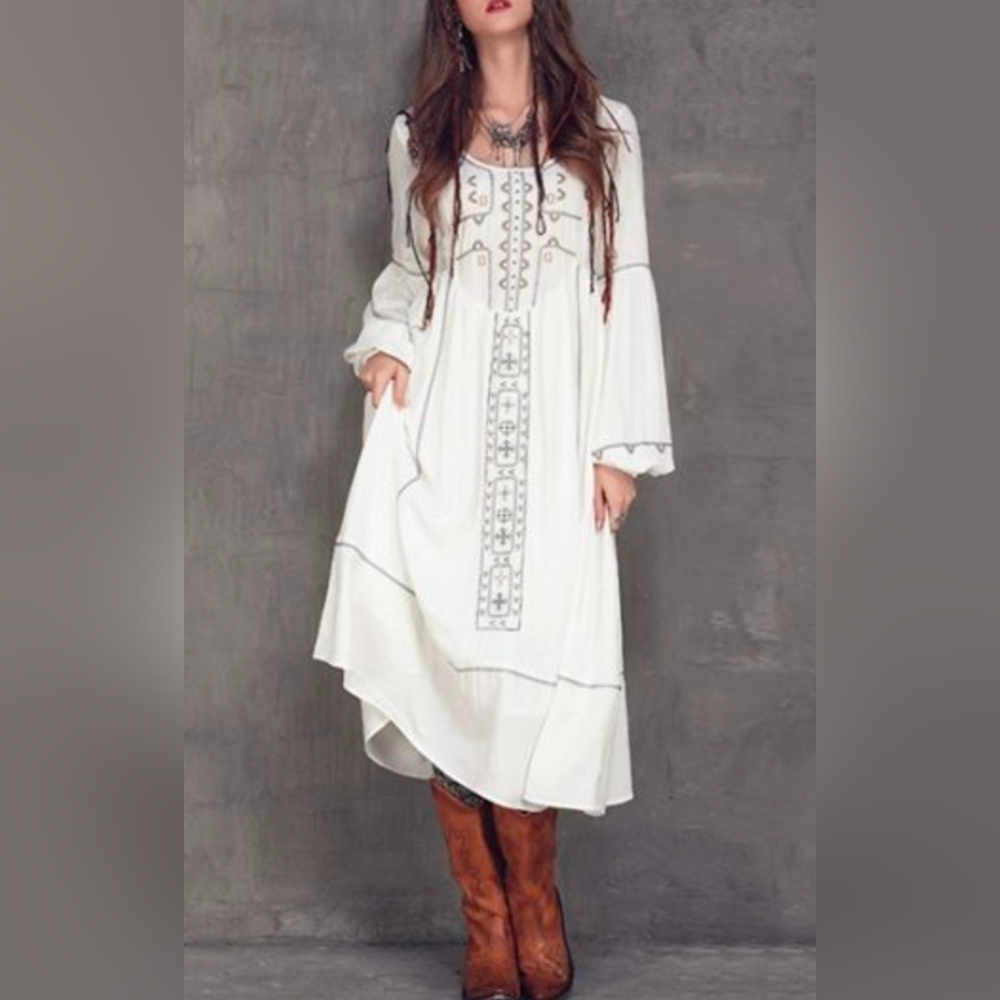 Free People Desert Winds Embroidered Boho Maxi Dress 4 - Picture 2 of 16